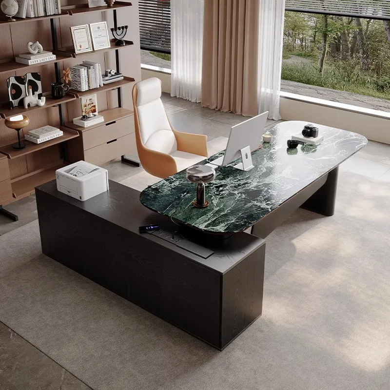 Light luxury modern rock slab desk solid wood president boss table design sense