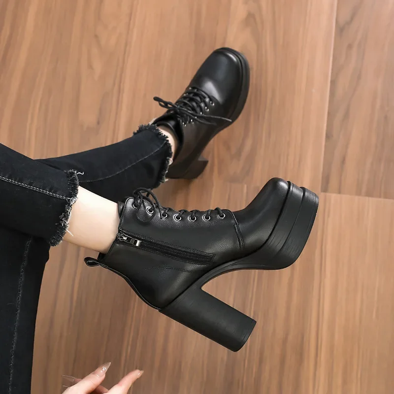 Women's Ankle Boots Platform 2025 Trends Black Short Boot Winter Autumn Leather Gothic Punk Heels Party Shoe Lady Platform Boots