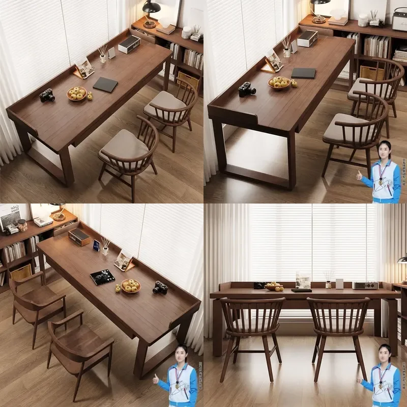For Solid Wood Computer Desk Double Office Writing Table with Drawers Study Bedroom Furniture Durable Storage Workstation