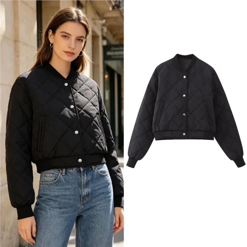 Women's Winter Cotton Jacket 2026 New Stand Neck Long Sleeve Buttons Coats Casual Fashion Lady Short Outerwears