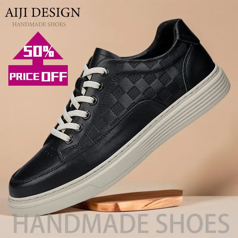 

Summer Casual Shoes Business Genuine Leather Thick-soled Sport White Sneakers Genuine Leather Luxury Original Classic Men's Shoe