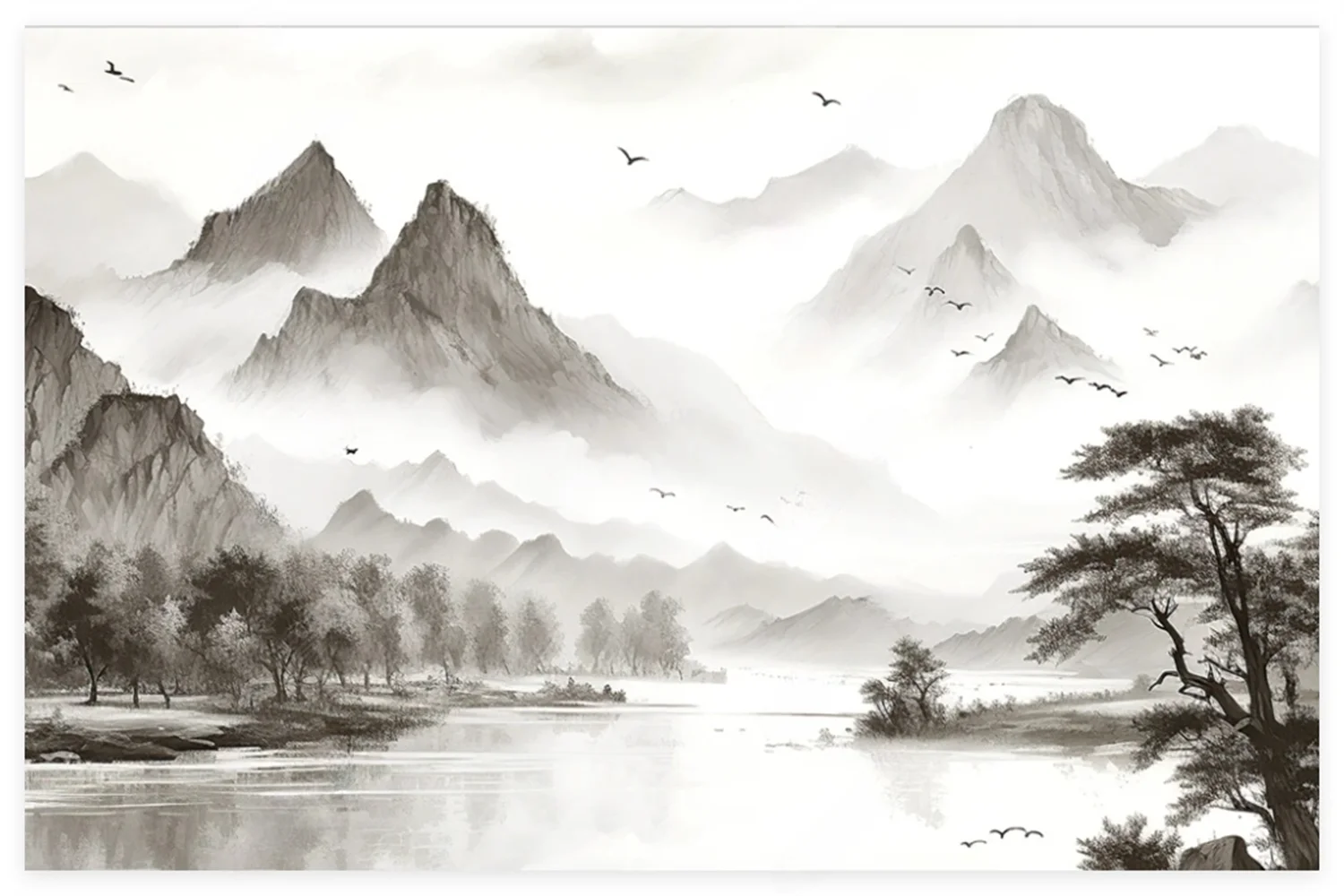 Custom mural Chinese ink painting black and white landscape simple living room TV background wall home decoration 3d wallpaper