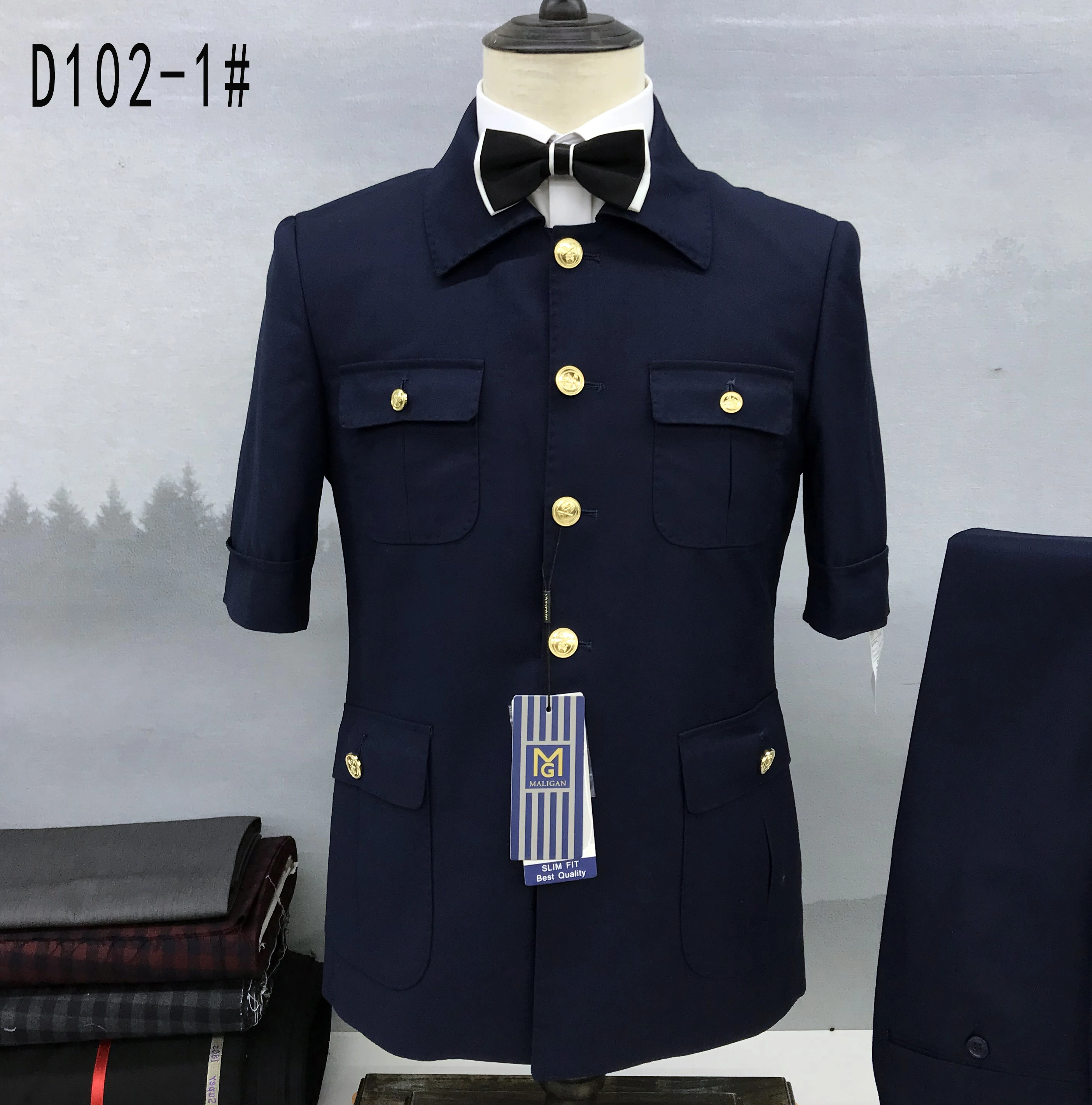 Men Suits 2 Piece (Jacket+Pants) Short Sleeves Single Breasted Stand Lapel Suit Slim Fashion Smart Casual Daily Costume Homme