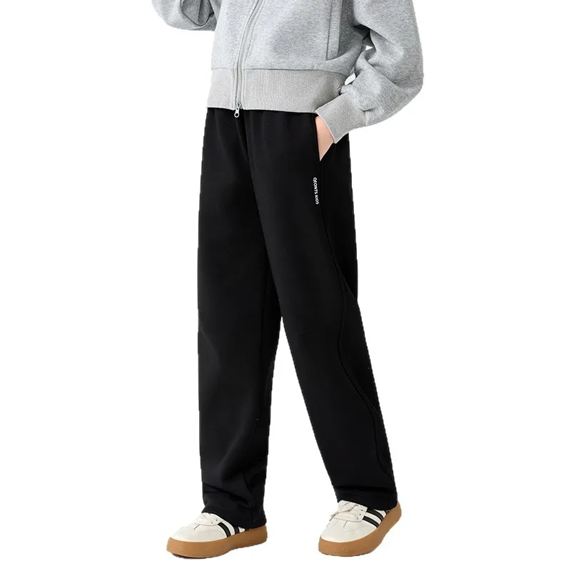 School Girls Slim Straight Leg Sweatpants Elastic Waist Casual Uniform Pants for Kids Spring New Outdoor Activities Daily Wear
