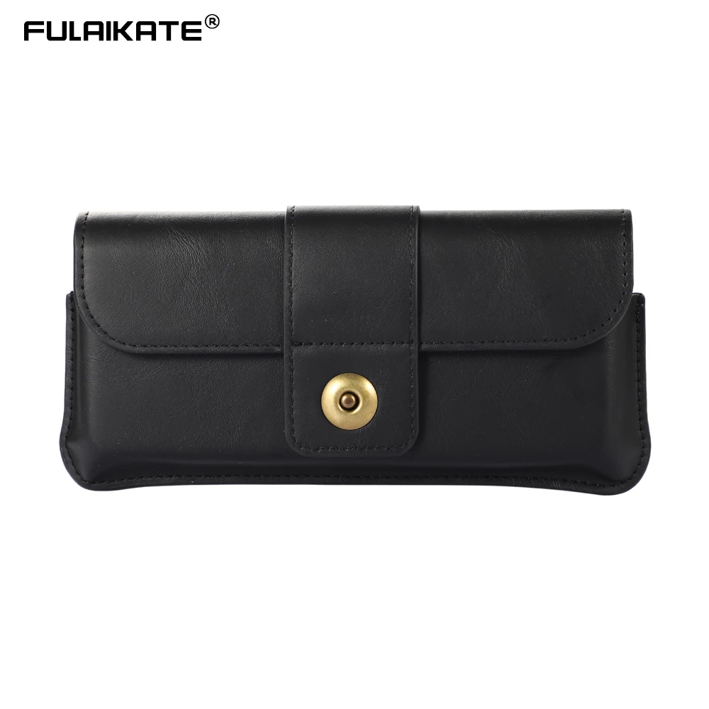 FULAIKATE Folding Screen Phone Bag for Samsung Galaxy Z Fold3 5G Waist Pouch Men's Universal Holster Crazy Horse Portable Sleeve