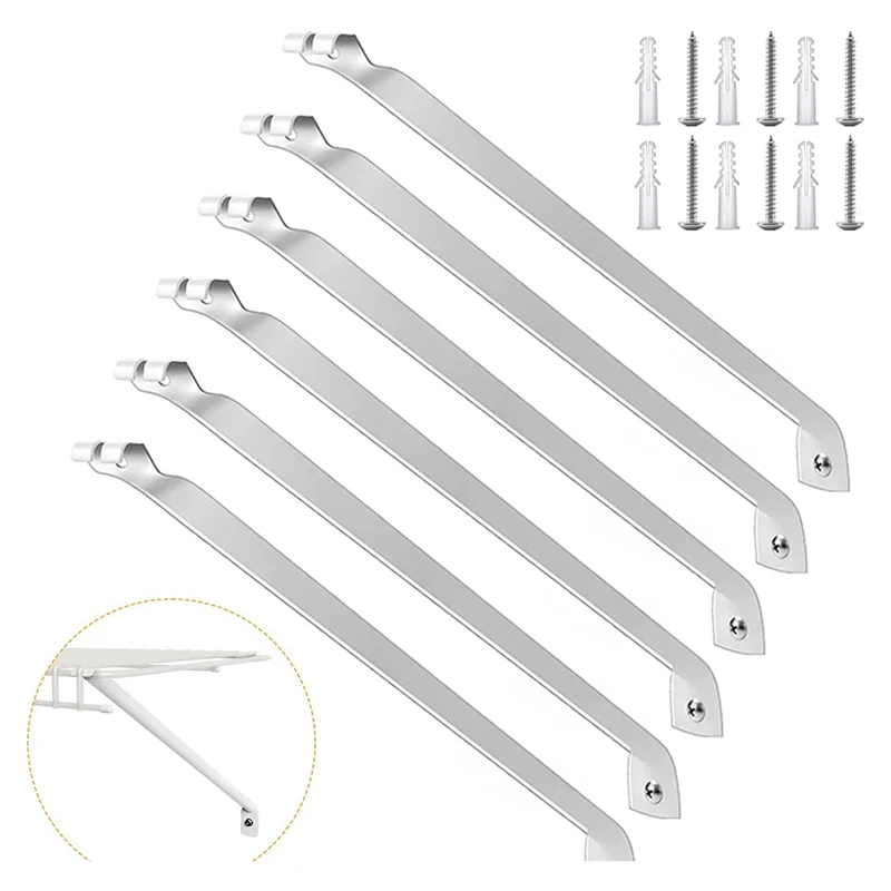WORTHOWN-6 staffe per mensole in filo metallico, staffe di supporto per scaffalature in filo profondo da 12 pollici, accessori per scaffalature per armadi