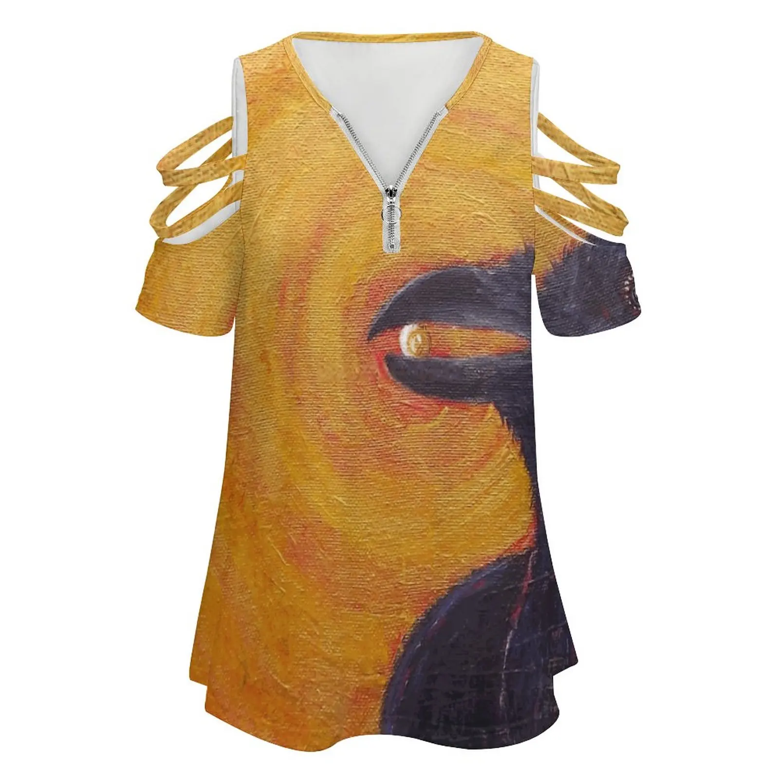 Spirit Keeper New Fashion Zip Off Shoulder Top Short-Sleeve Women Shirt Raven Totem Acrylic Spiritual Crow Aura Animal Totem