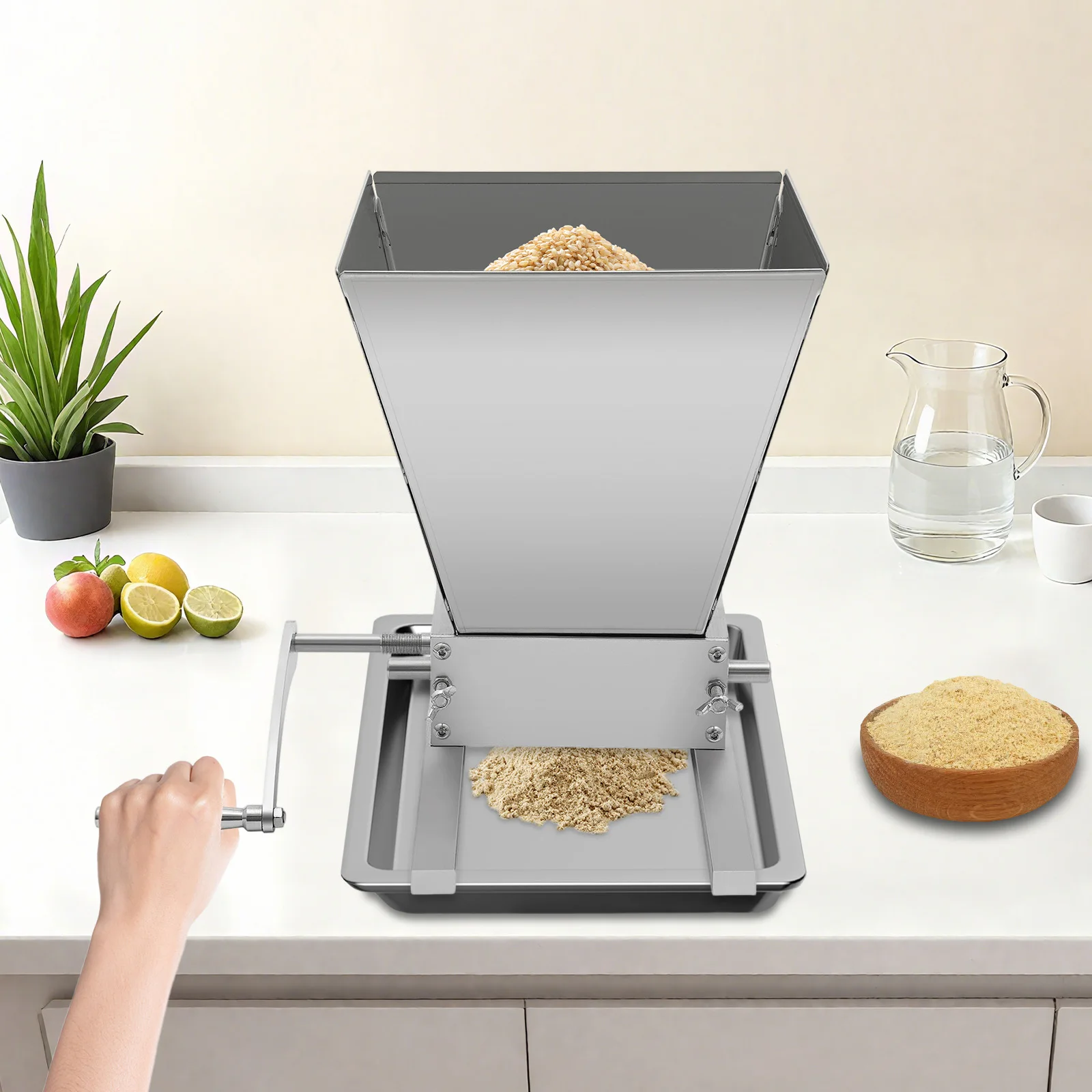 

Manual Malt Mill Crusher, Hand-Cranked Grain Grinder for Home Brewing, Barley & Dry Grains, Small Farm & Craft Beer Use