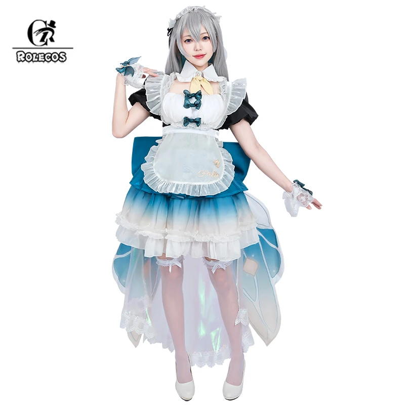 

ROLECOS Game Honkai: Star Rail Firefly Maid Cosplay Firefly Costume Halloween Women Blue Dress Uniform Fullset Outfit Suit