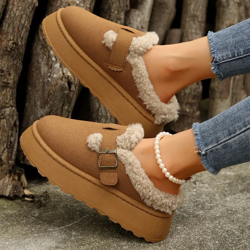 Women Platform Boots 2024 New Luxury Winter Women's Warm Shoes Cotton Slippers Plush Fashion Retro Shoes Women Flats Slippers