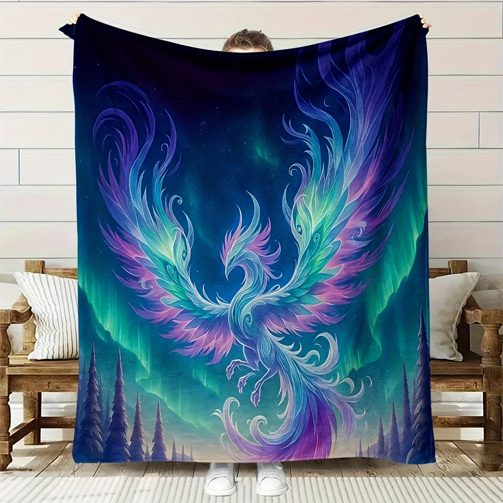 Comfortable Fantasy Phoenix Pattern Flannel Blanket Soft High-Definition Digital Print Cooling Blanket All-Season Family and