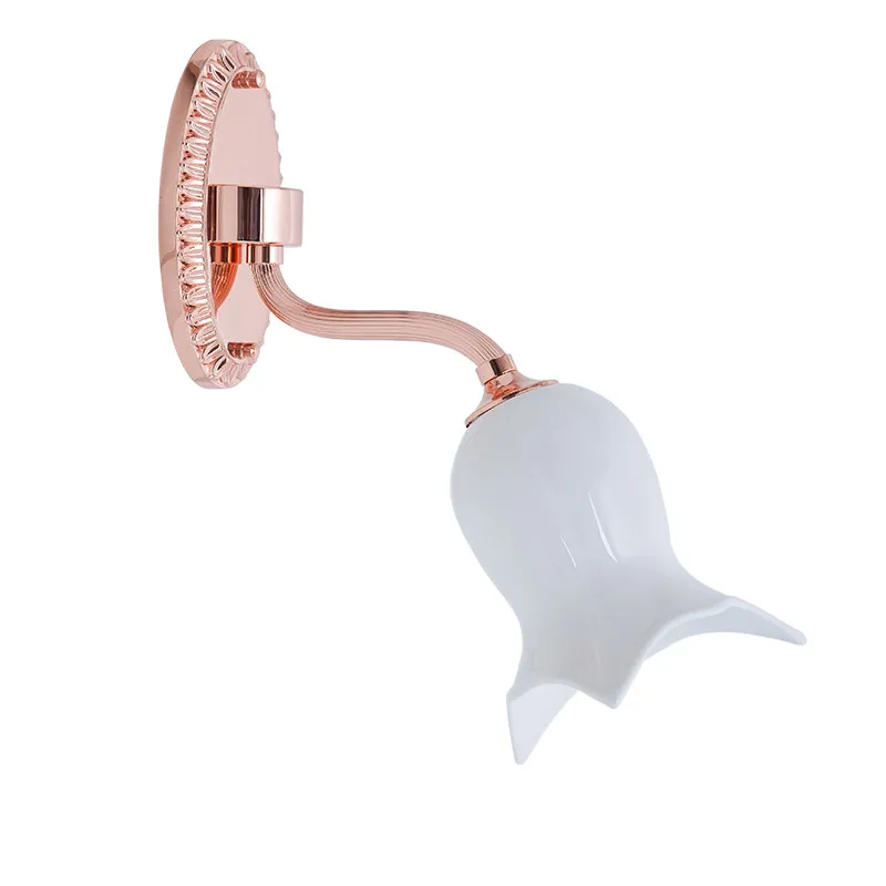 European medieval wall lamp custom orchid lamp single pure copper base ceramic lampshade retro bathroom lighting