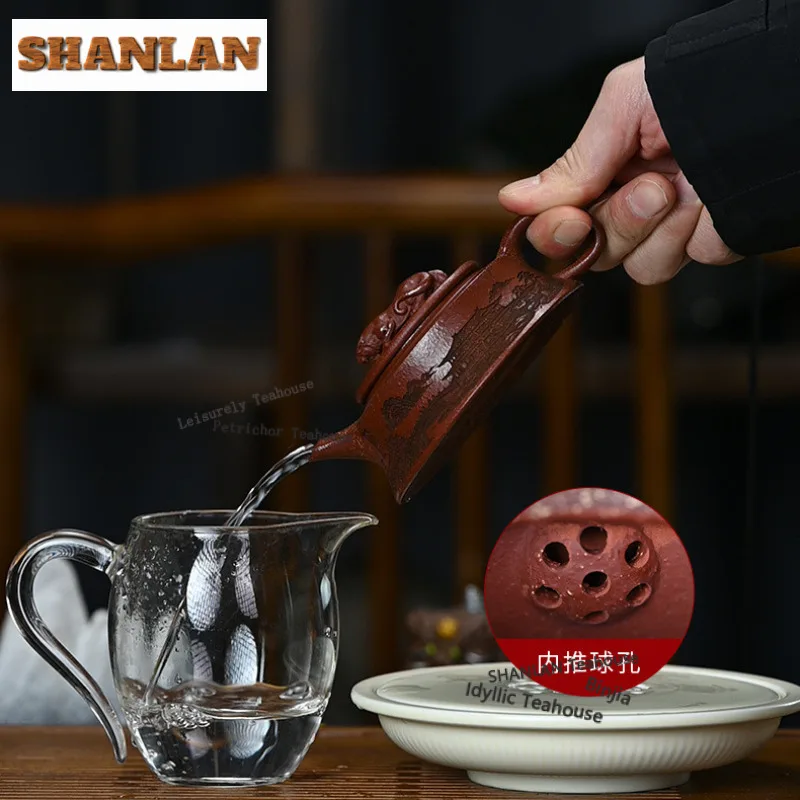 150ML Elegant Yixing Purple Clay Teapots Handmade Tiger Dragon Pot Raw Ore Red Downhill Mud Kettle Zisha Tea Set For Tea Supplie