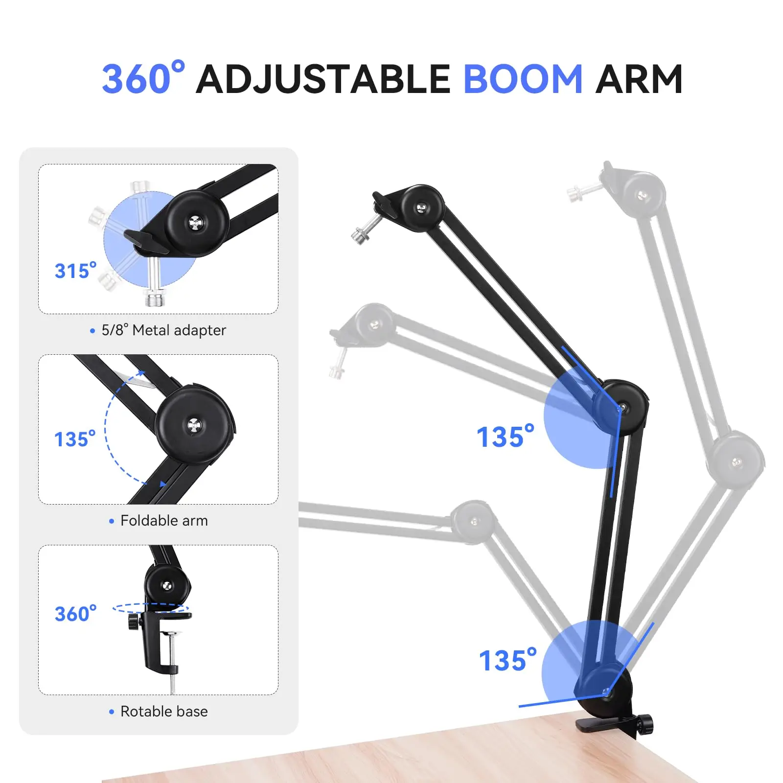 TOMLOV Flexible Arm Digital Microscope Stand, Upgraded Suspension Boom Scissor Arm Stand Heavy Duty Mic Arm For Diy Solding