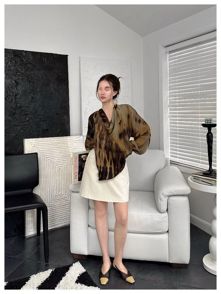 

Женская модная блузка свободного кроя с круглым вырезом, длинными рукавами-крылышками и художественным принтом тай-дай, из полиэфирного волокна