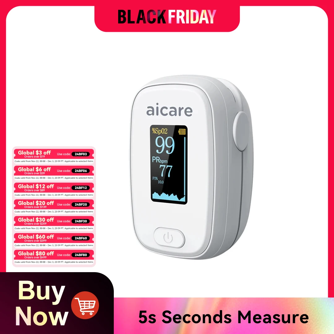 AICARE Medical Digital Oximeter Finger Pulse Pediatric Oximetro Blood Oxygen Saturation Heart Rate Health Care Adult Child