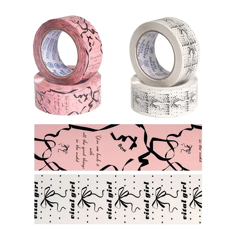 4.5cm x 100m Pink Bow Print Packing Tape, Decorative Printed Adhesive Tape for Parcel, Gift Box Packaging