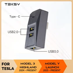 Glovebox USB Hub For Tesla Model Y Launch 2025 Model 3 Highland 2024 Type-C Port Digital Display Splitter Docking Station