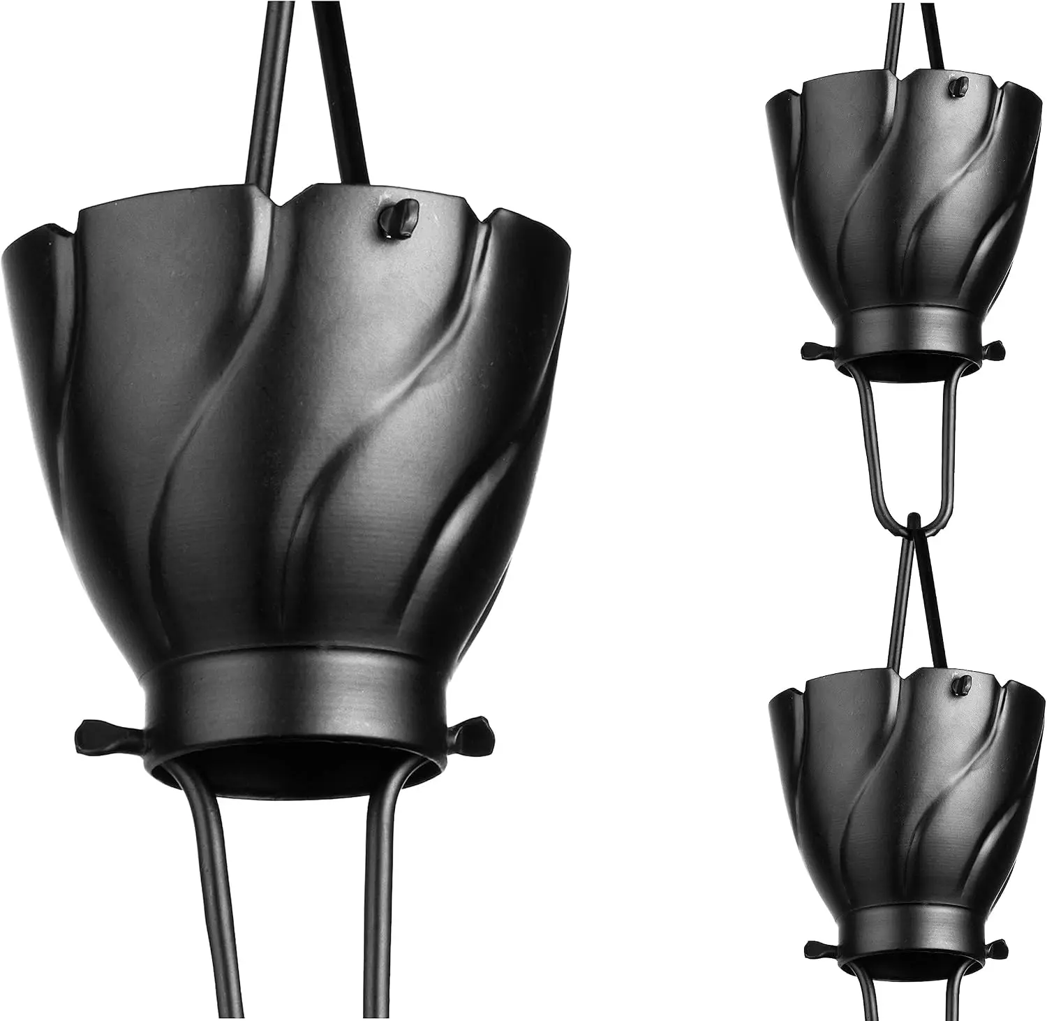 Aluminum Rain Chains For Gutters, Decorative Rain Chain Downspout, Outdoor Water Catcher, Heavy Duty Weather Resistant Drainage Basin Accent, Modern Matte Black