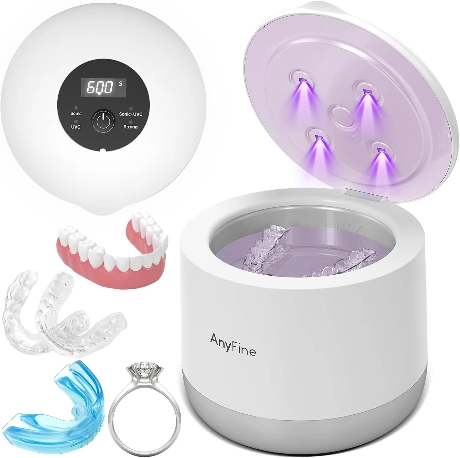 

Advanced Ultrasonic Retainer Cleaner Machine for Dentures, Mouth Guards, Braces, Toothbrush Heads, Jewelry, 45kHz Triple