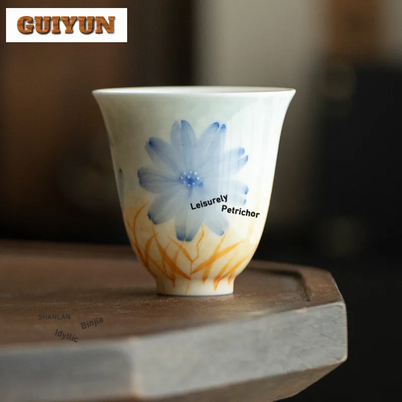 

2 шт./лот, ручная роспись, чайная чашка с синим цветком, античная чайная чаша, кувшин, чайная дегустация, ароматическая чашка, чашки Jianzhan Master, чайная посуда, ремесло, 70 мл