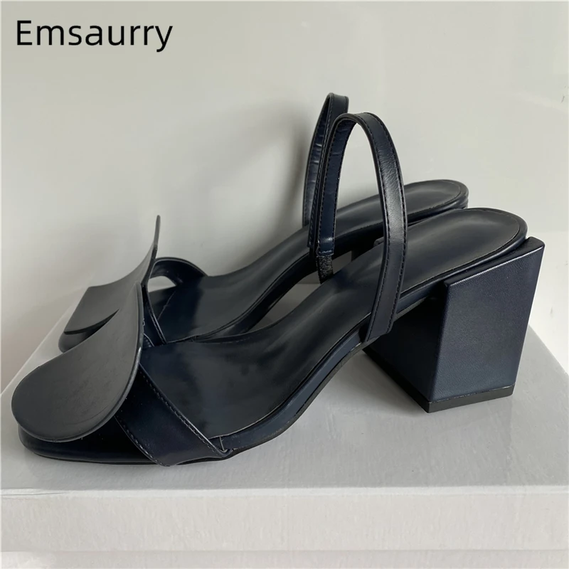 Asymmetrical Geometric Block Heel Sandals Women Square Round Circle Strap Slingback Slip-on Summer High Heel Shoes Woman