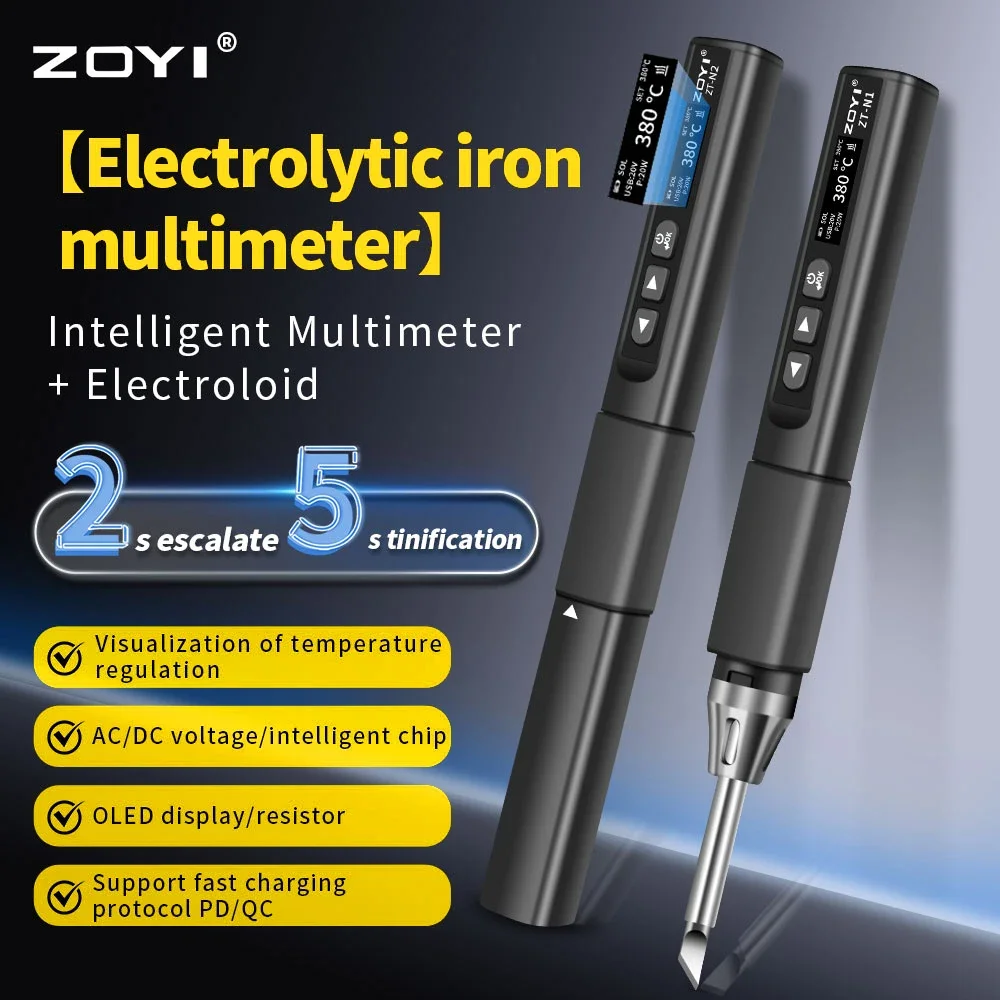 ZOYI ZT-N2 2-in-1 Soldering Iron Multimeter 96W Electrician Repair Tool with Constant Temperature Control 100-450℃ Voltage & Ohm