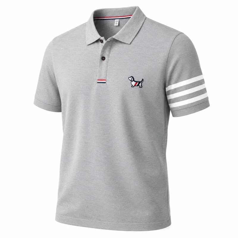 luxury brand men's high quality short sleeves polo shirt lapel embroidery puppy cuff stripe t-shirt business leisure men's wear