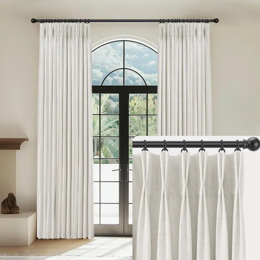 

Linen Pinch Pleated Curtains Blackout 100 Black Out Curtains 96 Inches Long 2 Panels with Hooks, Thermal Insulated Pinch Pleat D