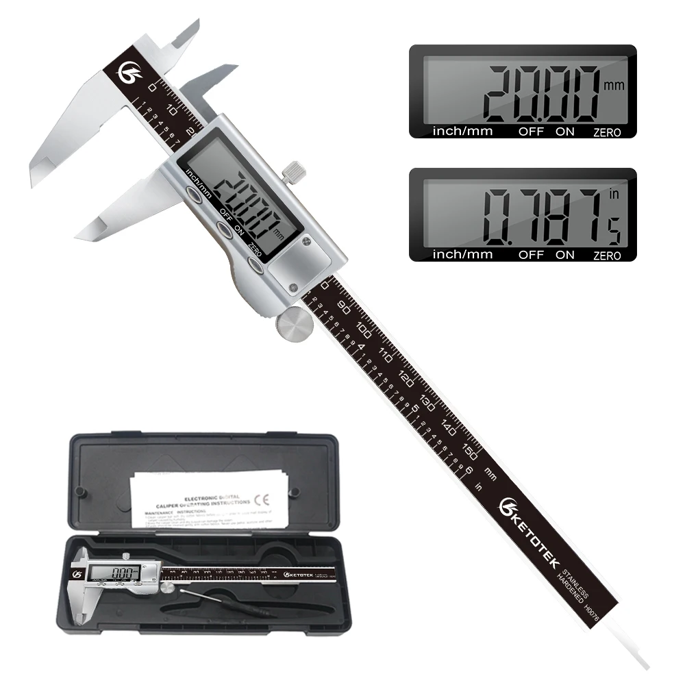 

Digital Vernier Caliper Guage Micrometer 150mm 200mm LCD Electronic Stainless Steel 0.01mm Ruler Measuring Guage + Box