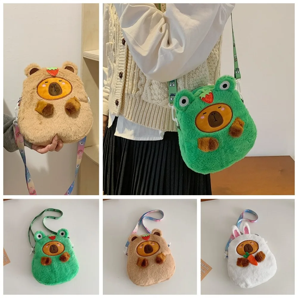 

Creative Large Capacity Capybara Crossbody Bag Plush Doll Cute Cartoon Phone Bag Frog Portable Single Shoulder Bag Woman