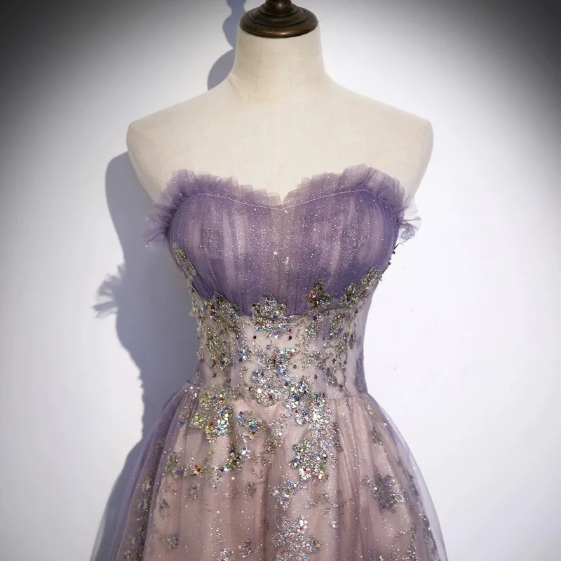 Strapless Evening Gown with High-end Feel, Trailing Princess Colored Veil, Host of The Annual Meeting, Vocal Art Exam Long Skirt
