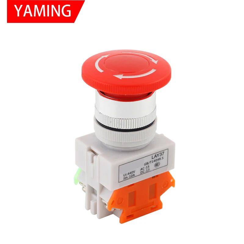 

Mushroom Head LAY37 Emergency Stop Push Button Switch Self-lock/Latchiing LAY7 PBC Y090-11ZS Power NO/NC 4 Screw Terminals