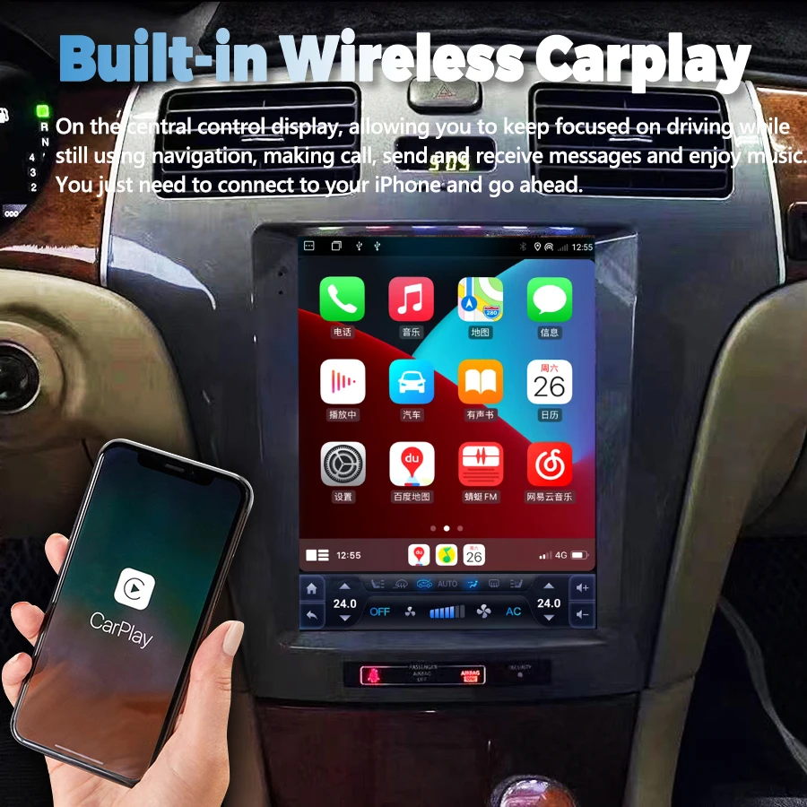 9.7'' Vertical Screen Android 15 DVD navi Car radio HU For Lexus ES300 ES330 XV30 ES 330 2001-2005 GPS 256GB CARPLAY BT Stereo
