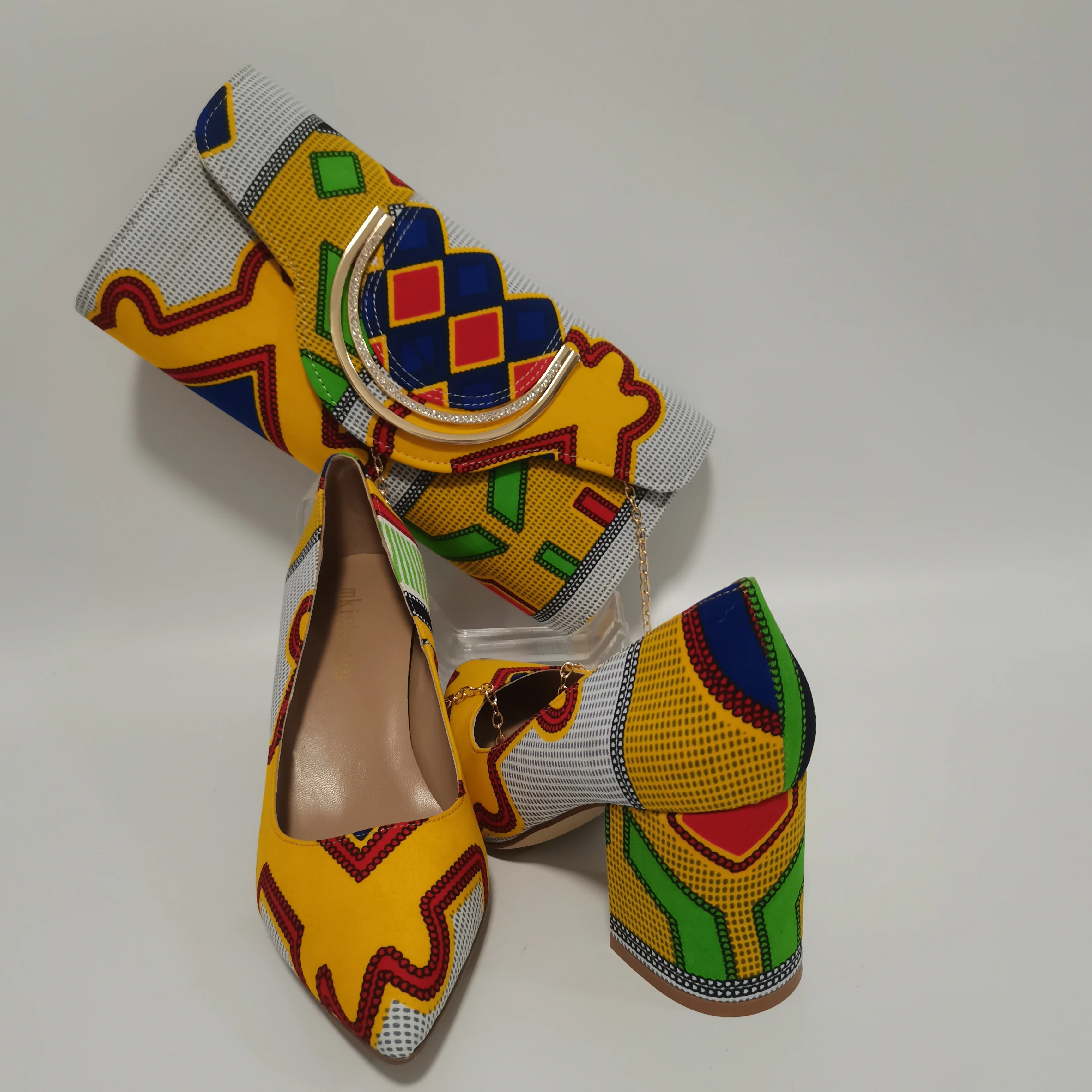 New Pretty Shoes And Purse African Kente Wax Prints Fashion Ankara Bag Match Wax Fabric Women High Heels Shoes 37-42  For Party