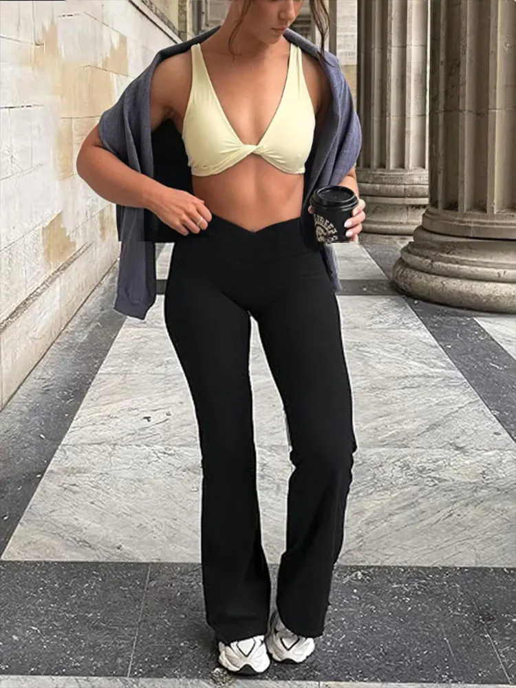 Naked High Waisted Waist Cinching Hip Lifting Fitness Exercise Elastic Bell Bottom Pants Casual Outdoor Running Yoga Trousers