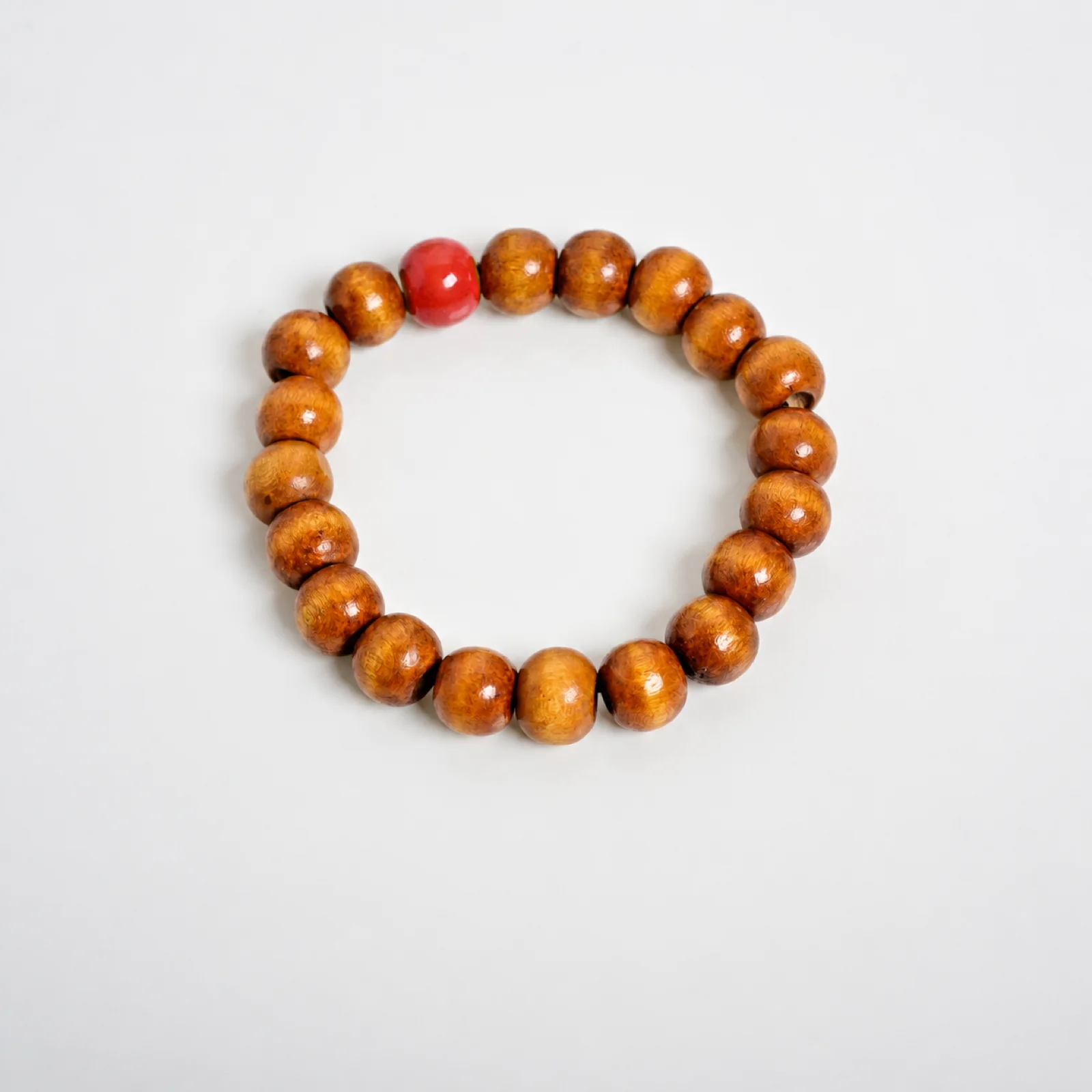 Handmade Ceramic and Wood Bead Stretch Bracelet Round Beads Elastic Cord Artisan Jewelry Handcrafted Accessory 608P1-02