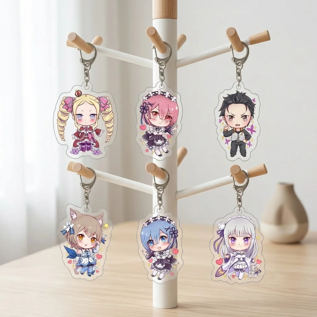 Anime Re Zero Acrylic Keychain 6CM Q Version Natsuki Subaru Ram Rem Felix Argyle Emilia Bag Charm Fan Merchandise