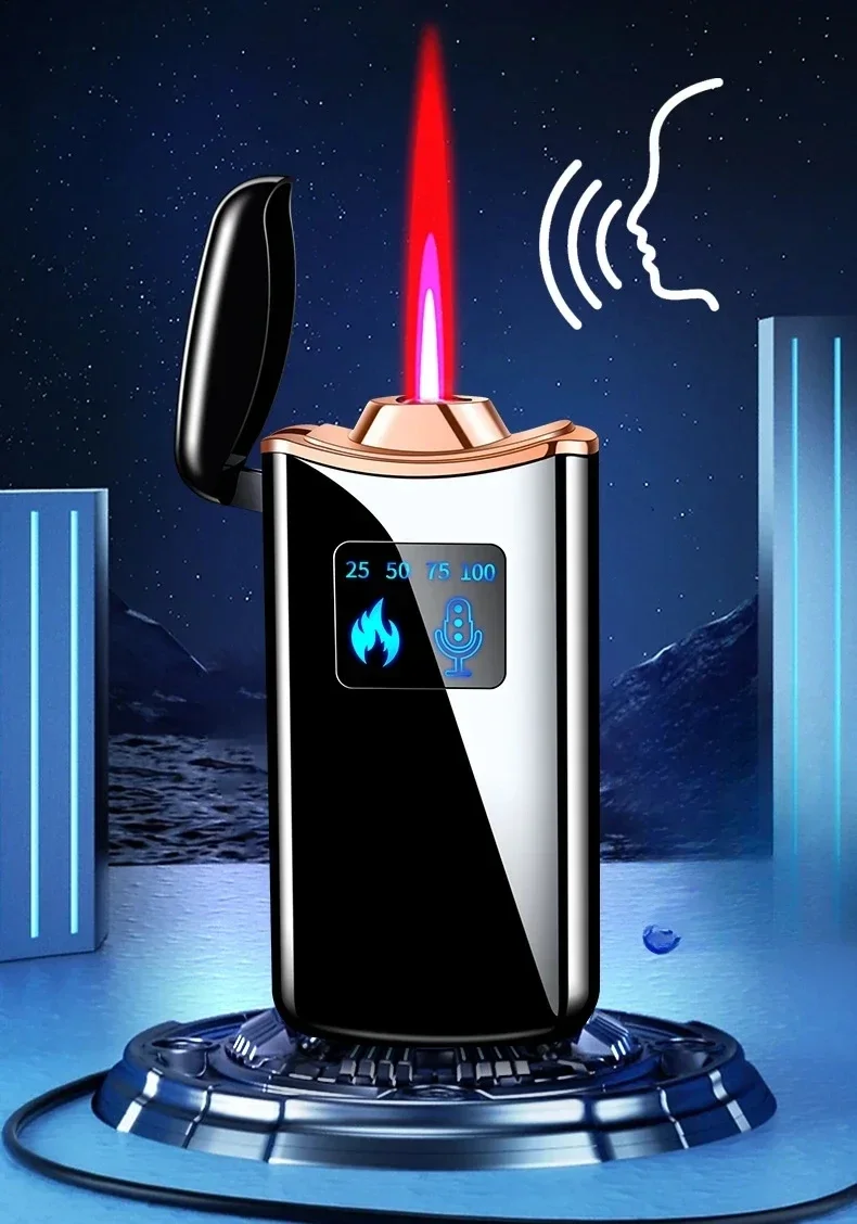 Intelligent Induction Voice Controlled Red Flame, Windproof Inflatable Lighter with Power Display, Type-C Charging, Fashion Gift