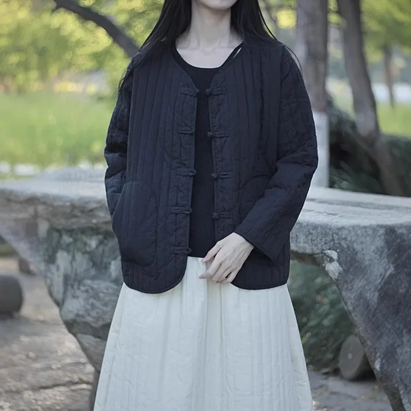 Parka à boutons de Style chinois pour femmes, col en v, manches longues, couleur unie, manteaux d'hiver, poches amples en Patchwork, nouvelle collection 2025