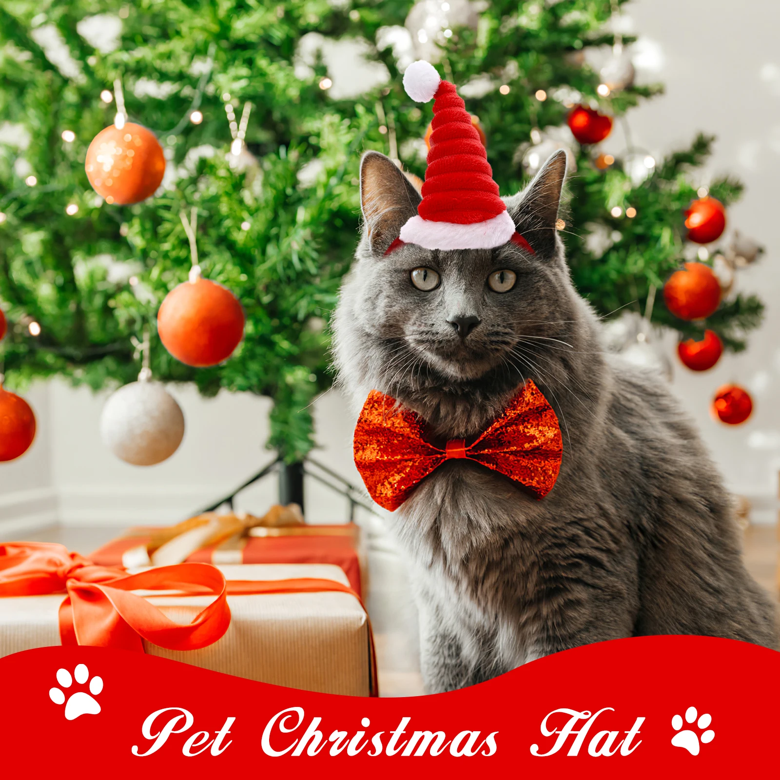 

Christmas Dog Hats for Small Pets Adjustable Elastic Fit with White Ball Edge Cute Santa Cap for Photo Parties Xmas Pet