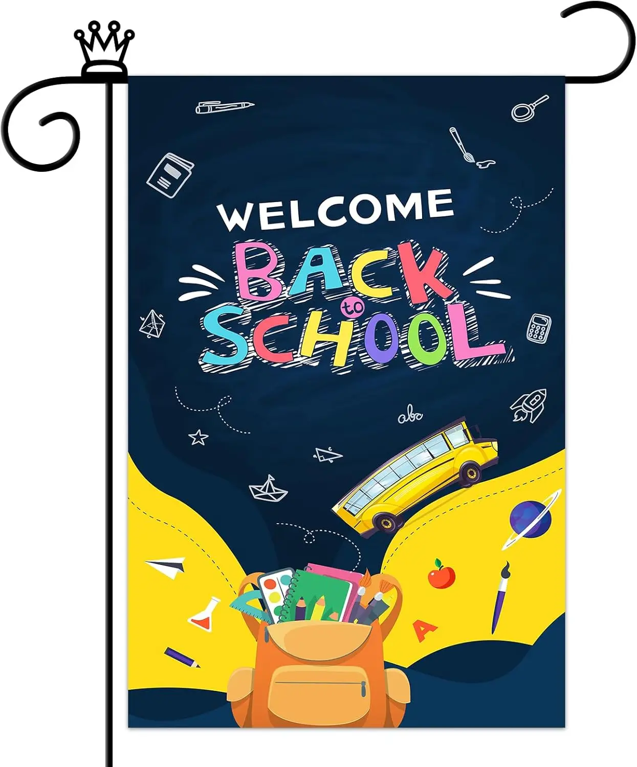 Welcome Back to School Garden Flag 12 x 18 Double Sided, School Supplies Yellow Bus Outdoor Yard Lawn Colorful Fabric School Wel