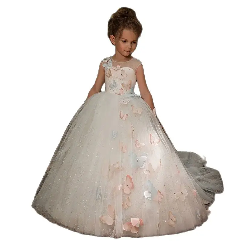 Butterfly Flower sukienki dla dziewczynek 2020 Luxury Kids Evening Pageant suknie balowe pierwsza komunia sukienki dla dziewczynek Vestidos dami