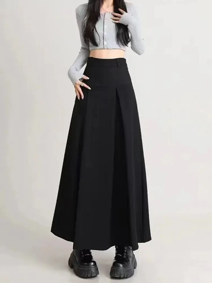 Autumn A-line Black Midi Skirts Women Korean Mori-girl Preppy Pleated Skirt Mujer S-5XL Streetwear High Waist Faldas Largas JK