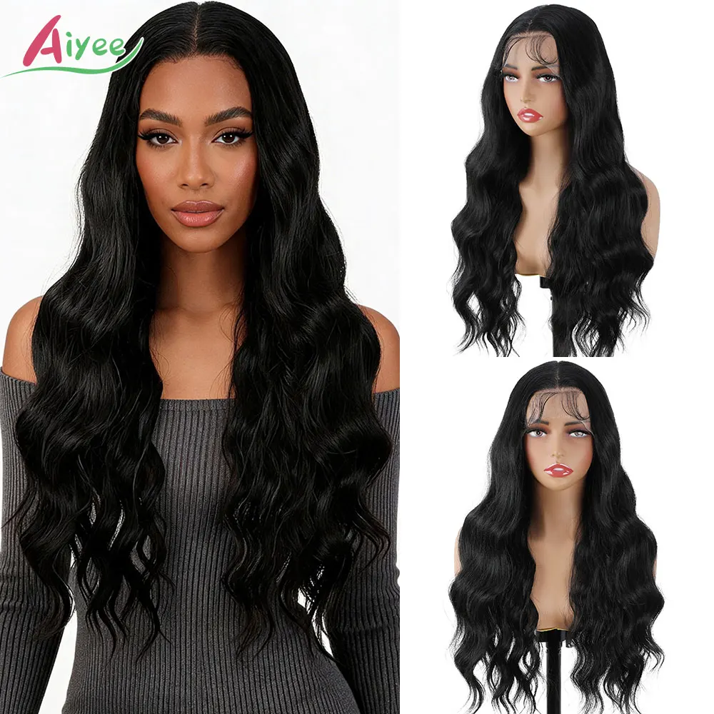 24 Inch 13x4 Wavy Lace Front Wig Honey Ash Black Copper Ombre High Temp Fiber Synthetic Hair Cosplay Hairpiece 300g Daily New