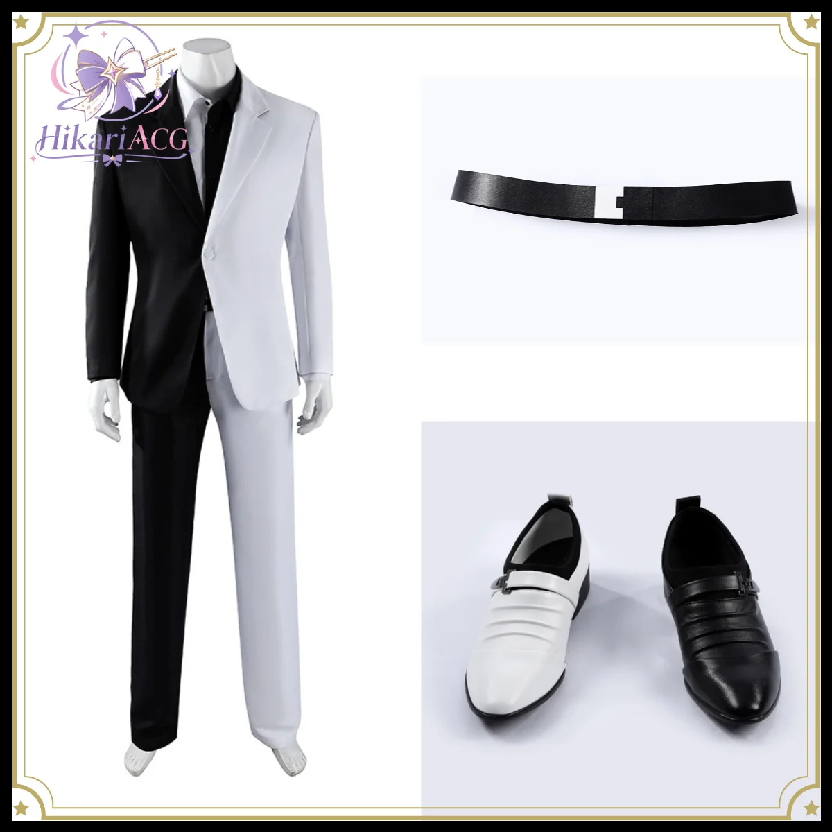 Black White Suit Two Face Cosplay Costume Comic Anime Shoes Full Set Halloween Convention Party Outfit Performance Event Men