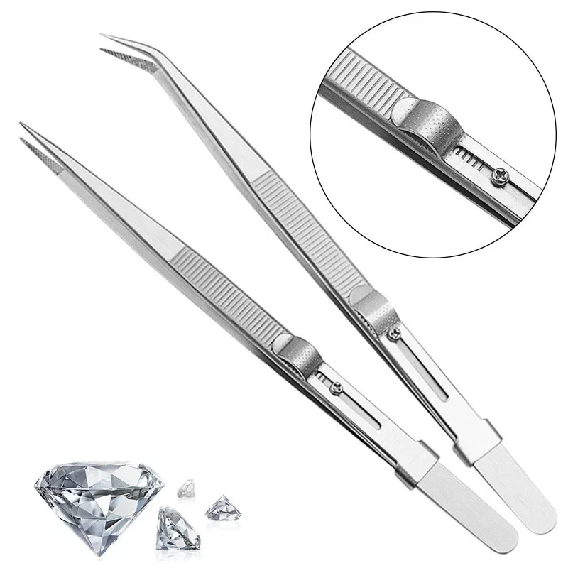 

Precision Tweezers Jewelry Electronic Components Tweezers Adjustable Straight Curved Tip DIY Diamond Gem Jewelry Making Tool