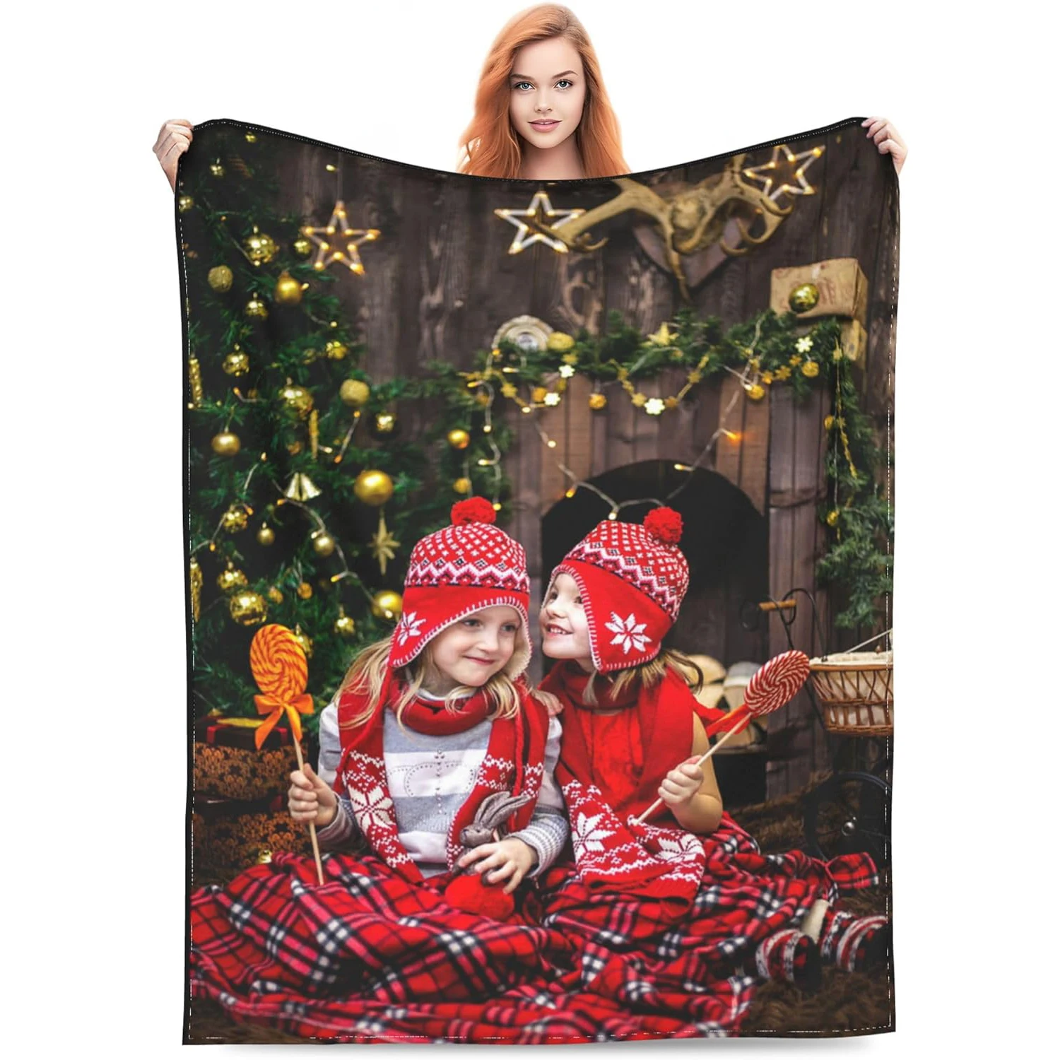 Customized photo text flannel blanket, I love you as a gift, personalized gift for family and friends as a birthday gift.