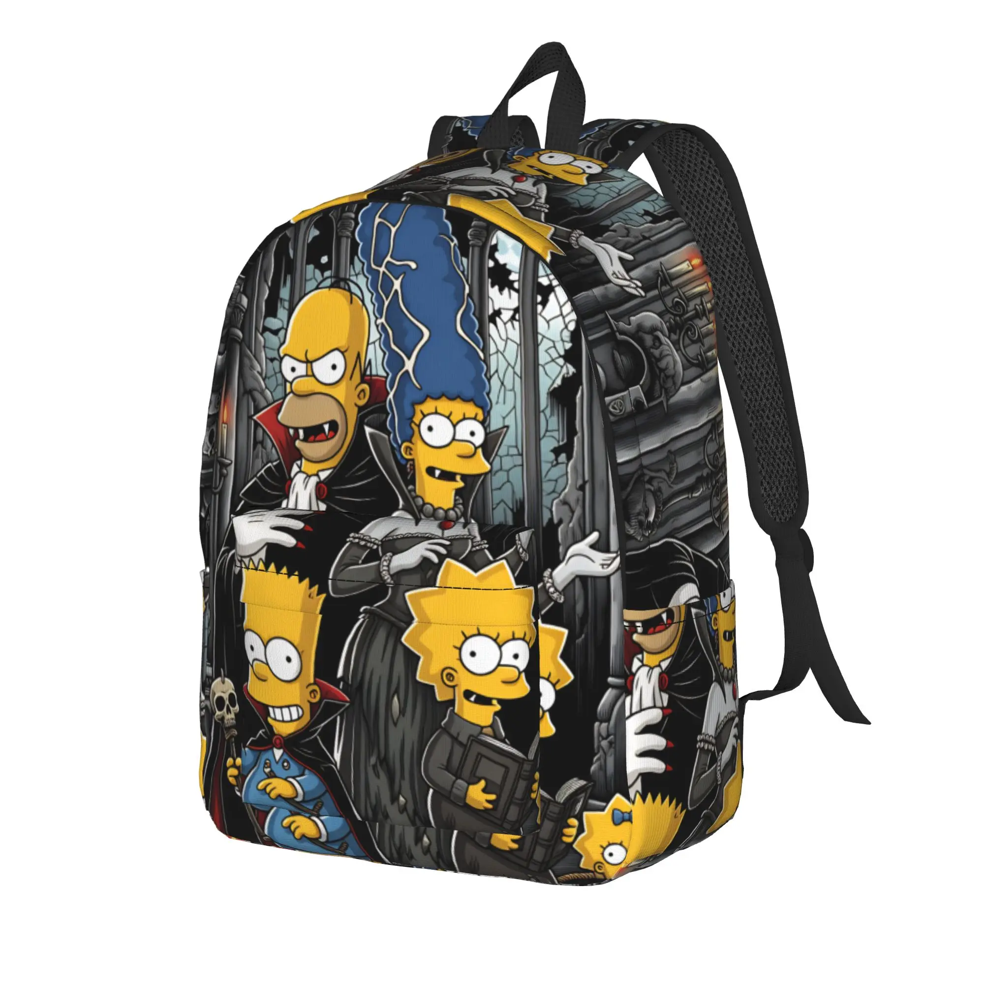 S-Simpsons Vampire Family Gothic Halloween Backpack  Male Polyester Camping Backpacks Durable Casual School Bags Rucksack