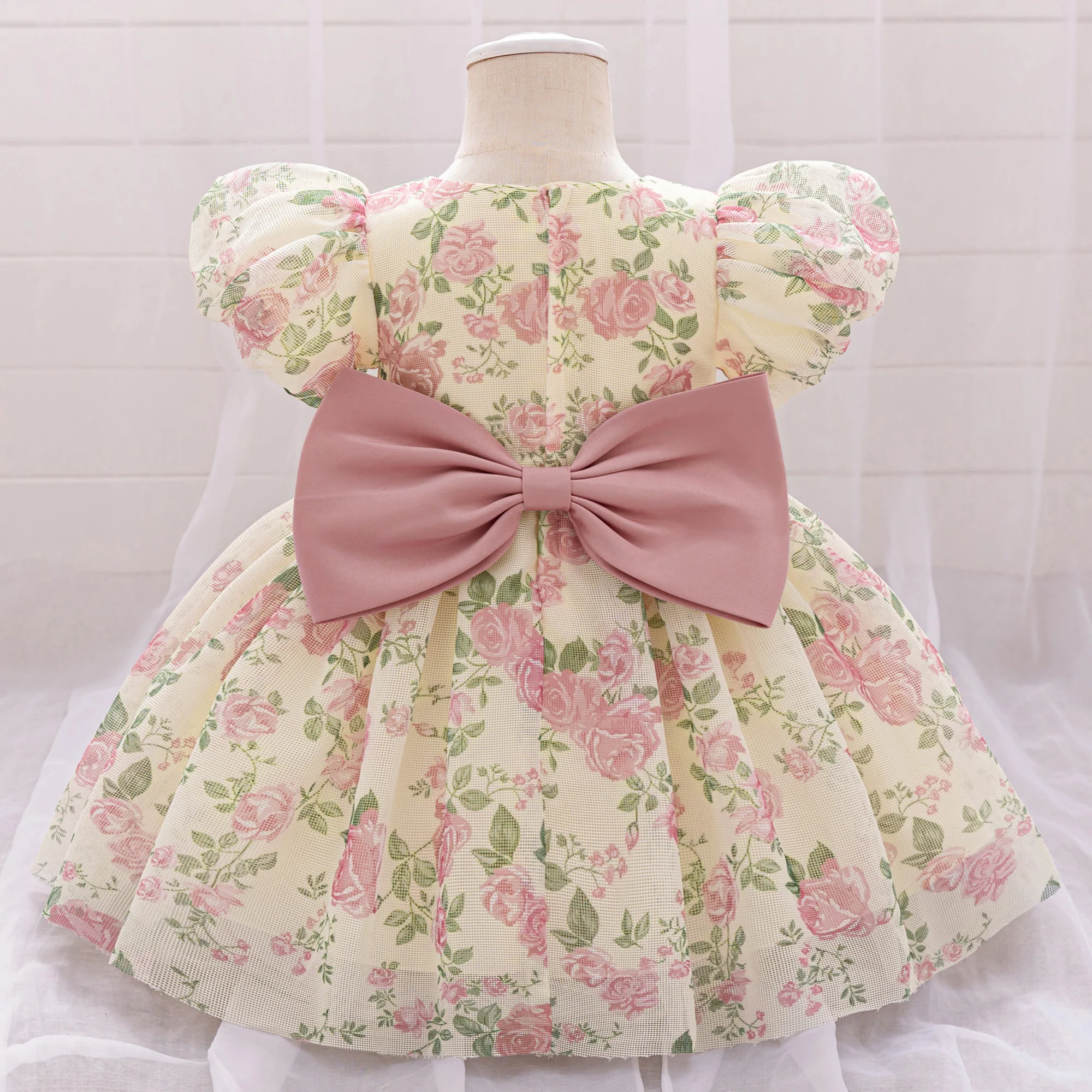Infant Flower Print Summer Baby Girl Dress Toddler Bow Floral Wedding Party Dress Kids Clothes Fashion Birthday Princess Costume